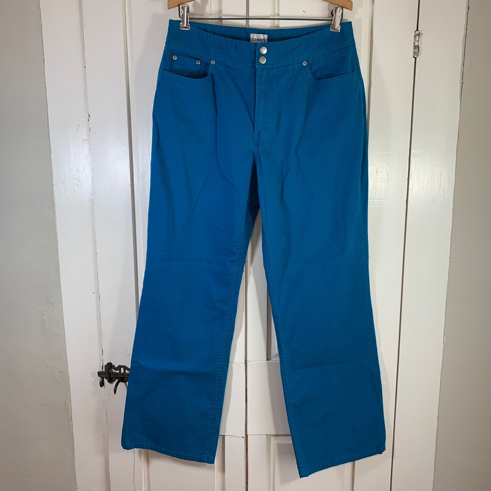 CHICOS 2.5 Womens Blue Cotton Blend Straight Leg Pants Womens Large Colorful